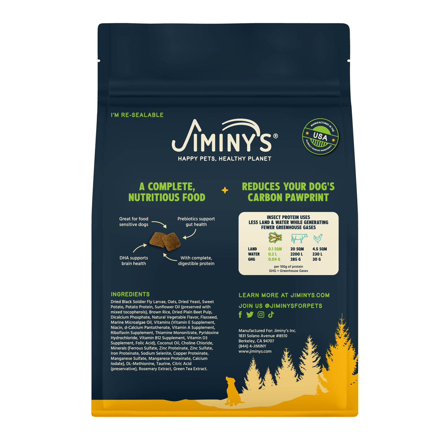 Back of bag of Jiminy's Good Grub Dog Food