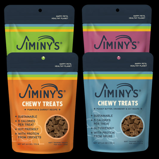 four pack sampler of Jiminy's soft and chewy training treats