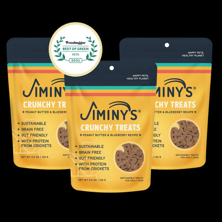 3 pack of Jiminy's Crunchy Treats. Peanut Butter and Blueberry recipe.