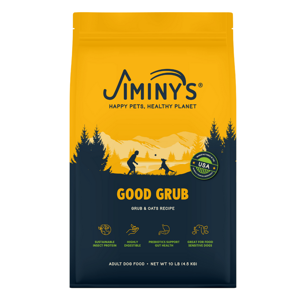 Jiminy's Good Grub Dog Food front of 10 lb bag