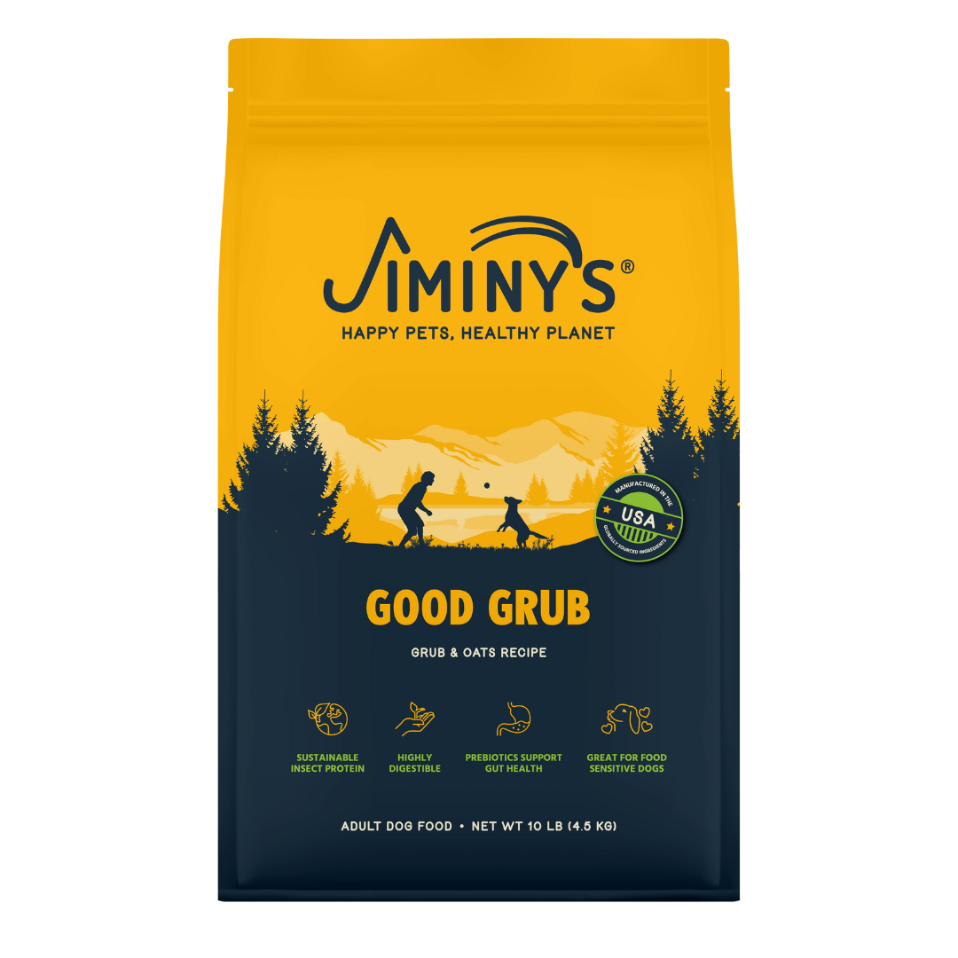 Jiminy's Good Grub Dog Food front of 10 lb bag