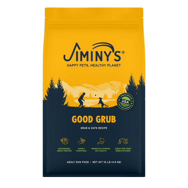 Jiminy's Good Grub Dog Food front of 10 lb bag