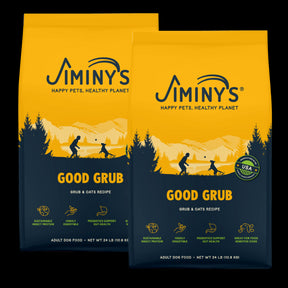 Jiminy's Good Grub Dog Food 2 pack image of front of 24 lb bag