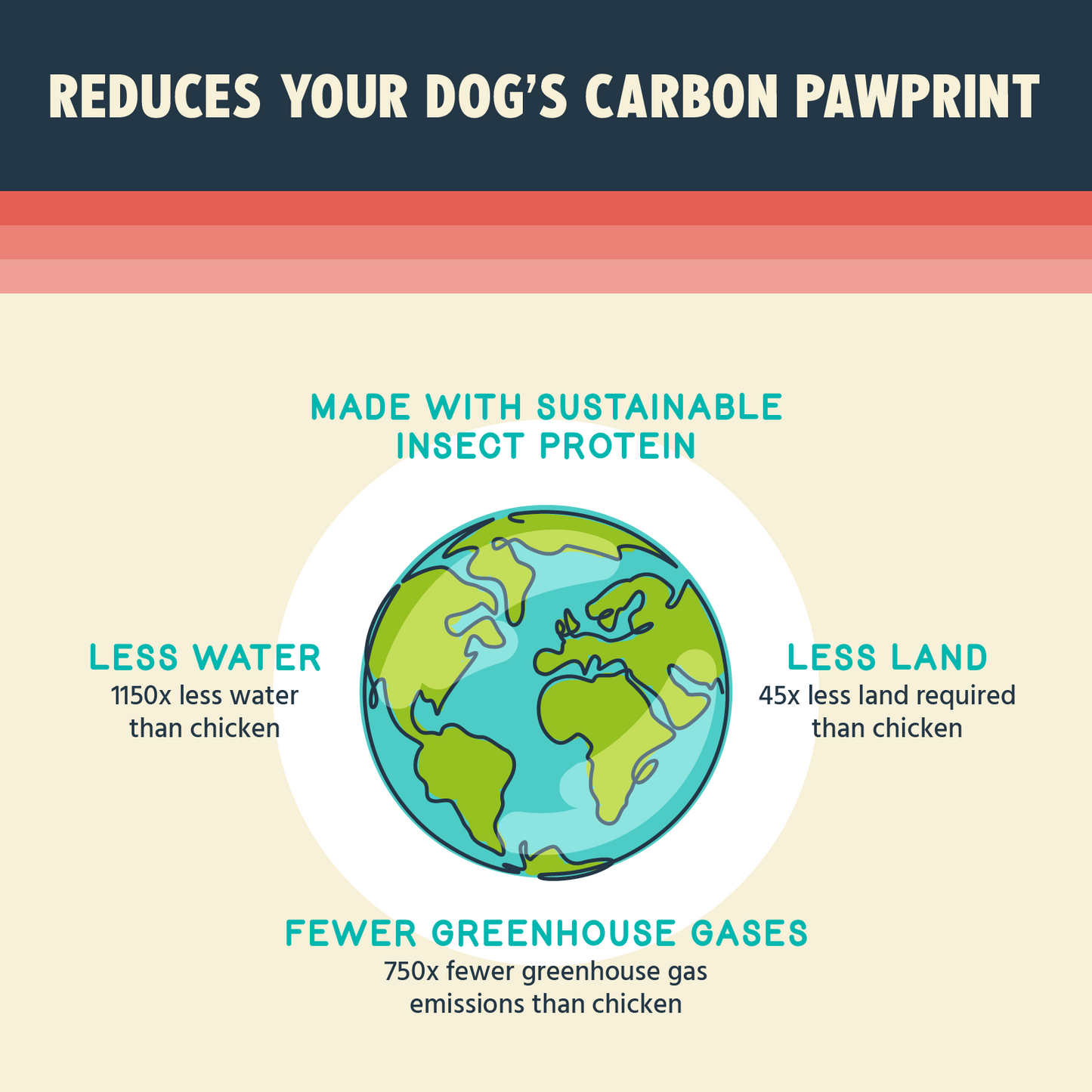 reduce carbon pawprint with Jiminy's Dog Dental Chews made with sustainable insect protein graphic