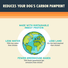 reduce carbon pawprint with insect based Jiminy's Dog Dental Chews graphic