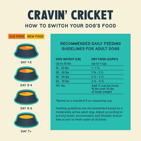 Illustration of how to switch dog food to Cravin' Cricket Dog Food