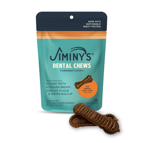 Jiminy's Dog Dental Dental Chews Medium Size 12ct cinnamon flavor front