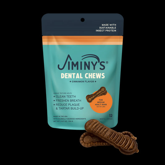 Jiminy's Dog Dental Dental Chews Medium Size 12ct cinnamon flavor front