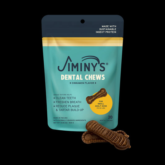 insect protein Jiminy's Dog Dental Dental Chews Small Size 20ct cinnamon flavor front
