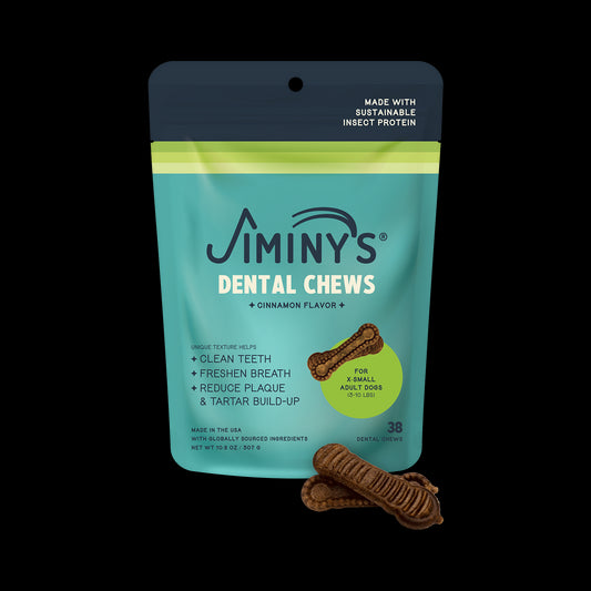 Jiminy's Dog Dental Chews Extra Small Size 38ct cinnamon flavor front