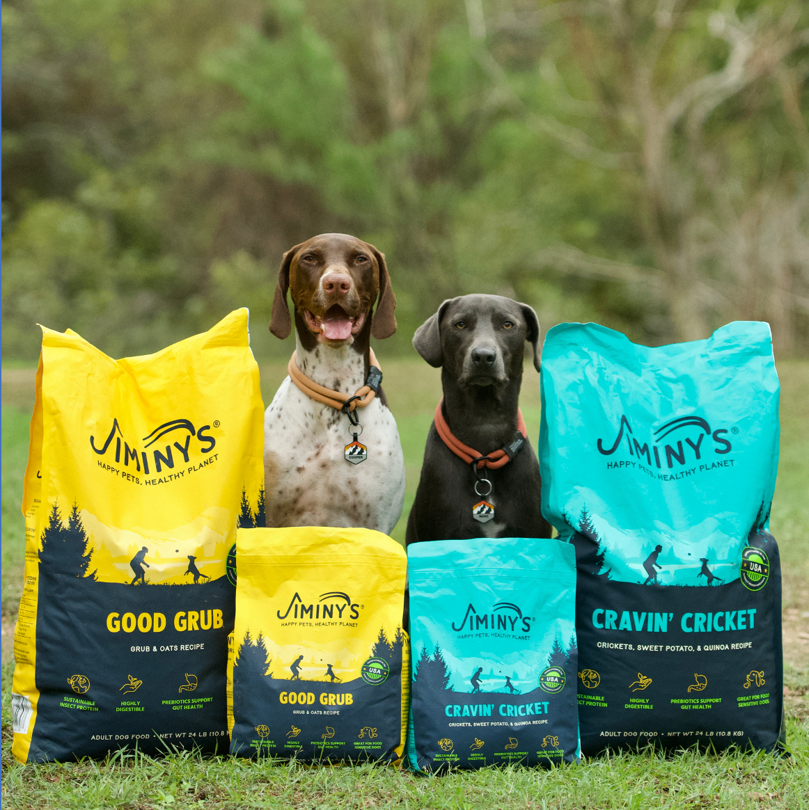 dog with Jiminy's Rotation Diet Combo Pack: Cravin' Cricket and Good Grub Dog Food