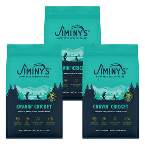 3 bags of Jiminy's Cravin' Cricket Dog Food