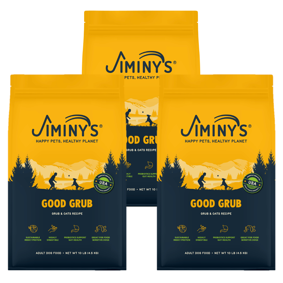 3 bags of Jiminy's Good Grub Dog Food 10 lb bags
