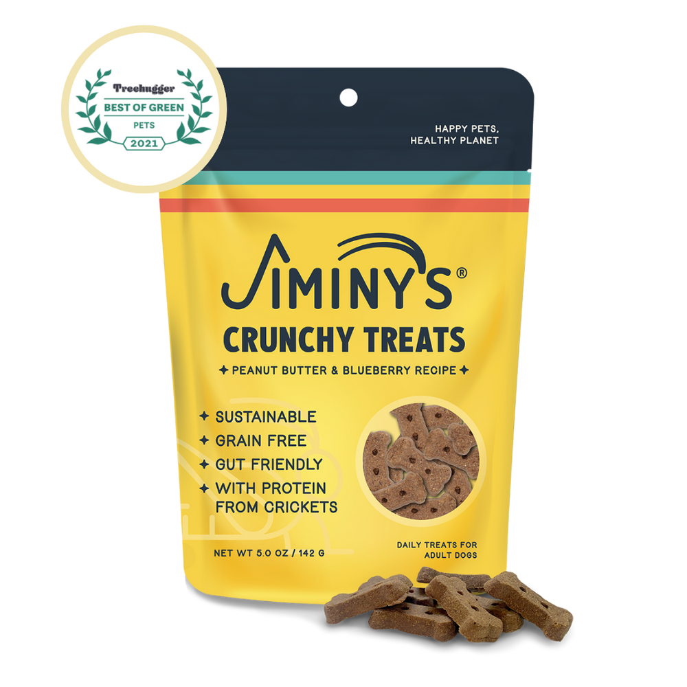 Jiminy's Peanut Butter and Blueberry Recipe Dog Treats - Soft-Baked Biscuits with Cricket Protein and Blueberries front bag