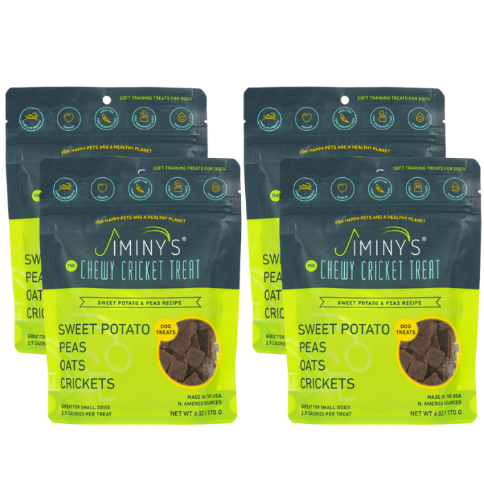 Jiminy's Sweet Potato & Peas 4 Pack Bundle: Soft and Chewy Training Treats with Cricket Protein