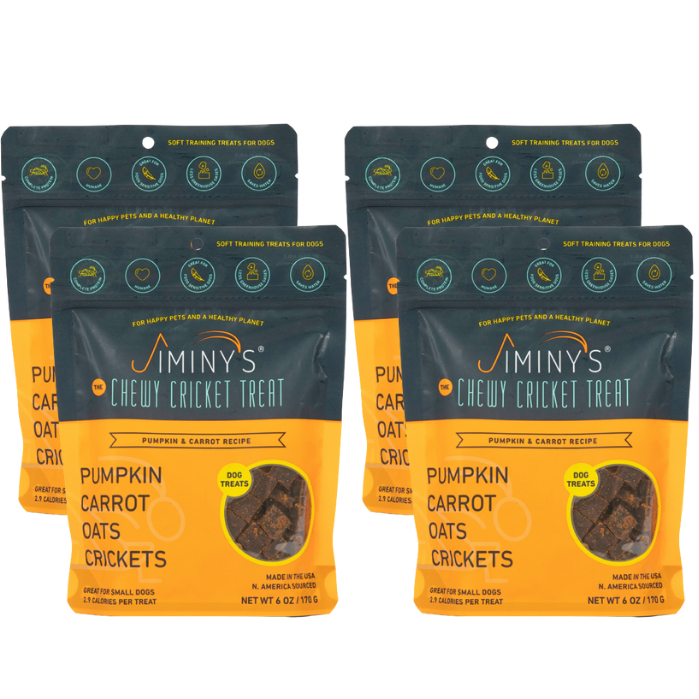 Jiminy's Pumpkin and Carrot 4 Pack Bundle: Soft and Chewy Training Treats with Cricket Protein