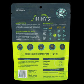 SWEET POTATO AND PEAS RECIPE SOFT AND CHEWY insect protein Jiminy's TRAINING TREATS bag back